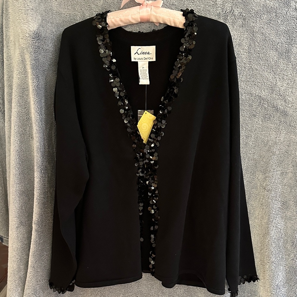 Linea by Louis Dell'Olio Black Sequin Embellished Cardigan
